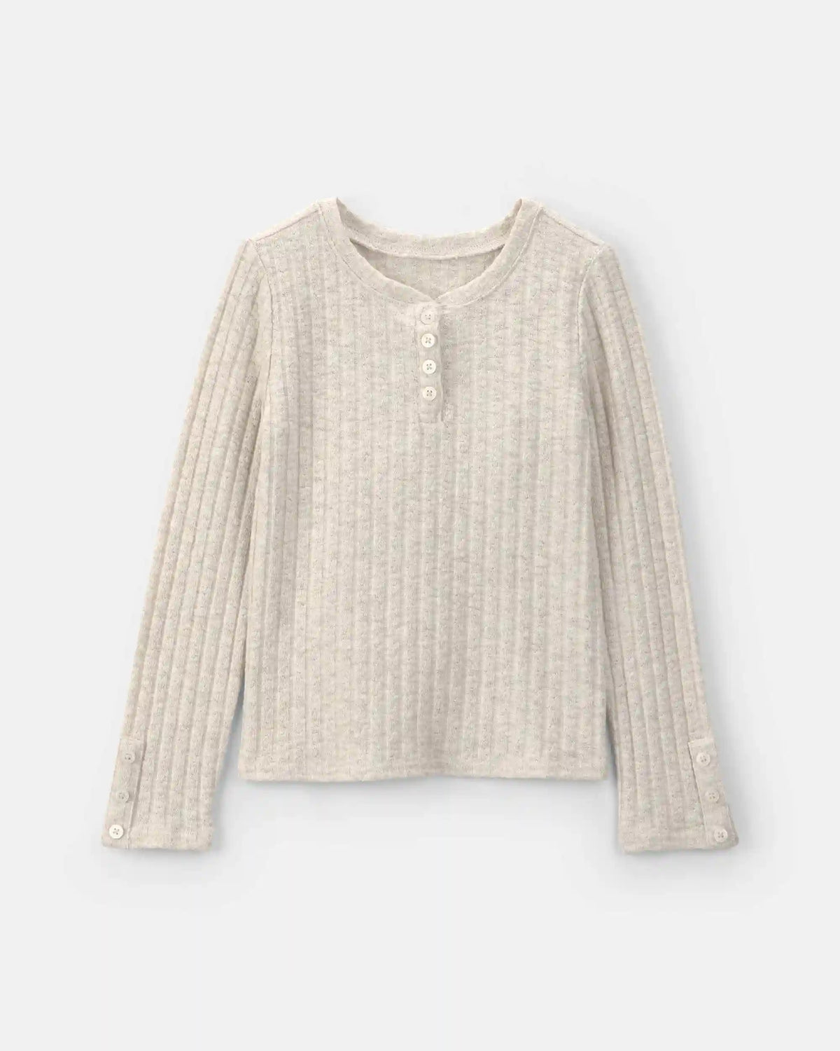 Girls Ribbed Long-Sleeve Henley T-Shirt - Cream
