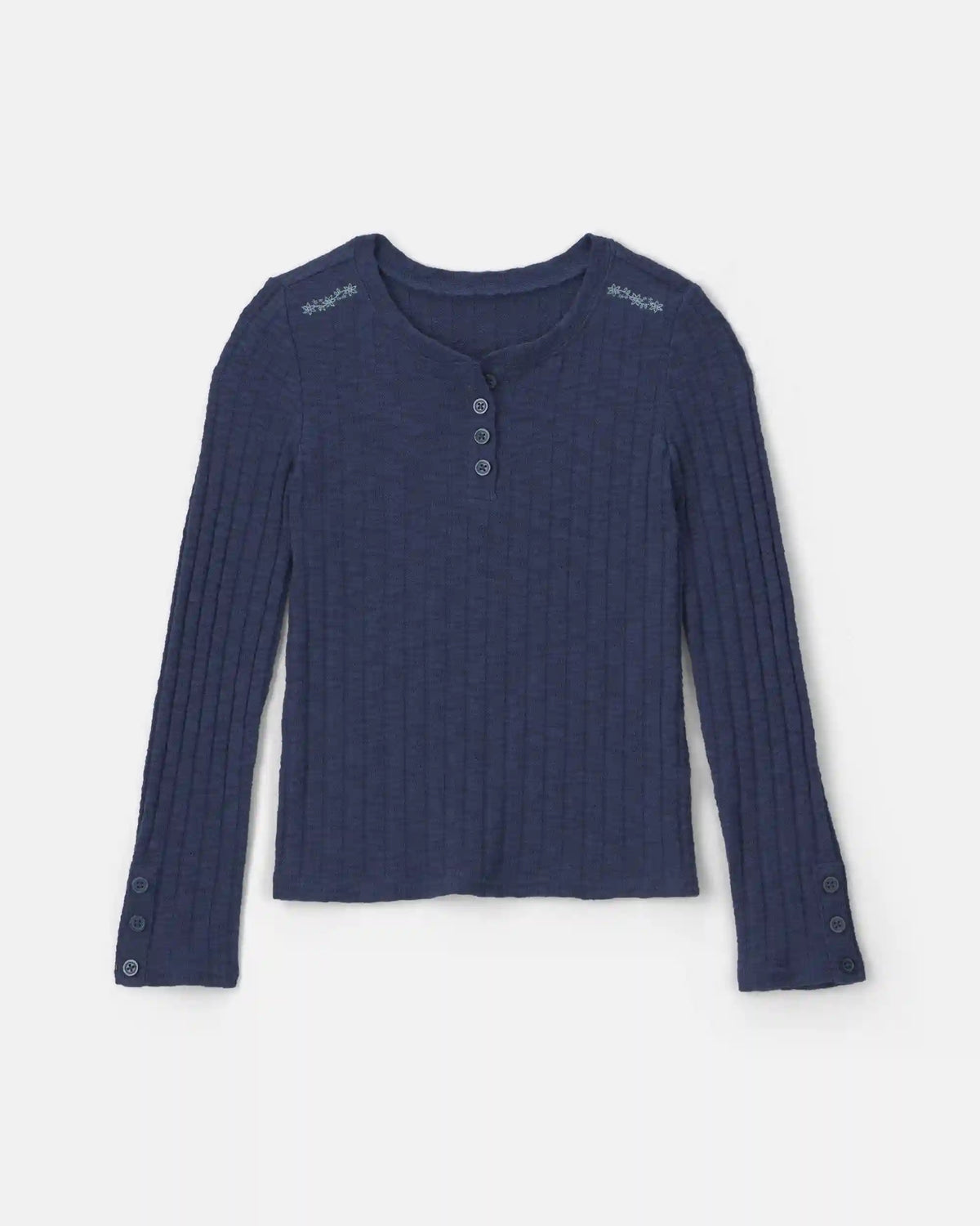 Girls Long-Sleeve Henley T-Shirt - Navy Blue