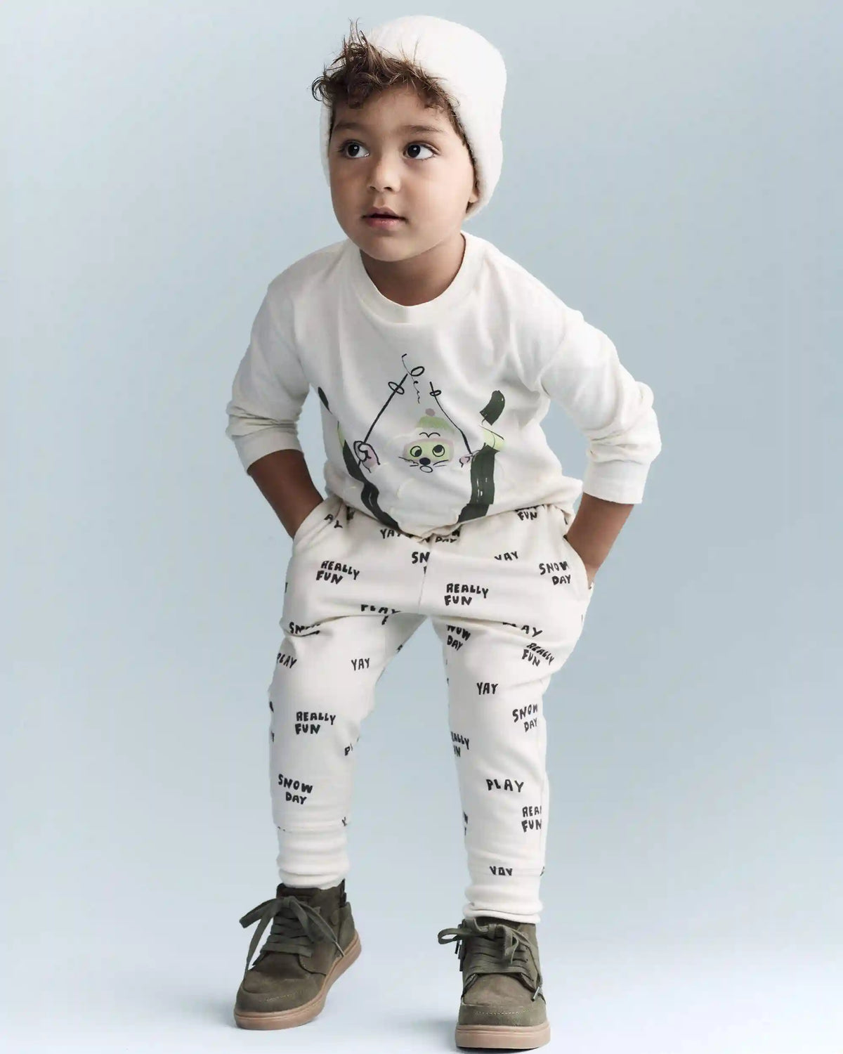 Toddler City Park™ Jogger Pant in Snow Day Print - Cream