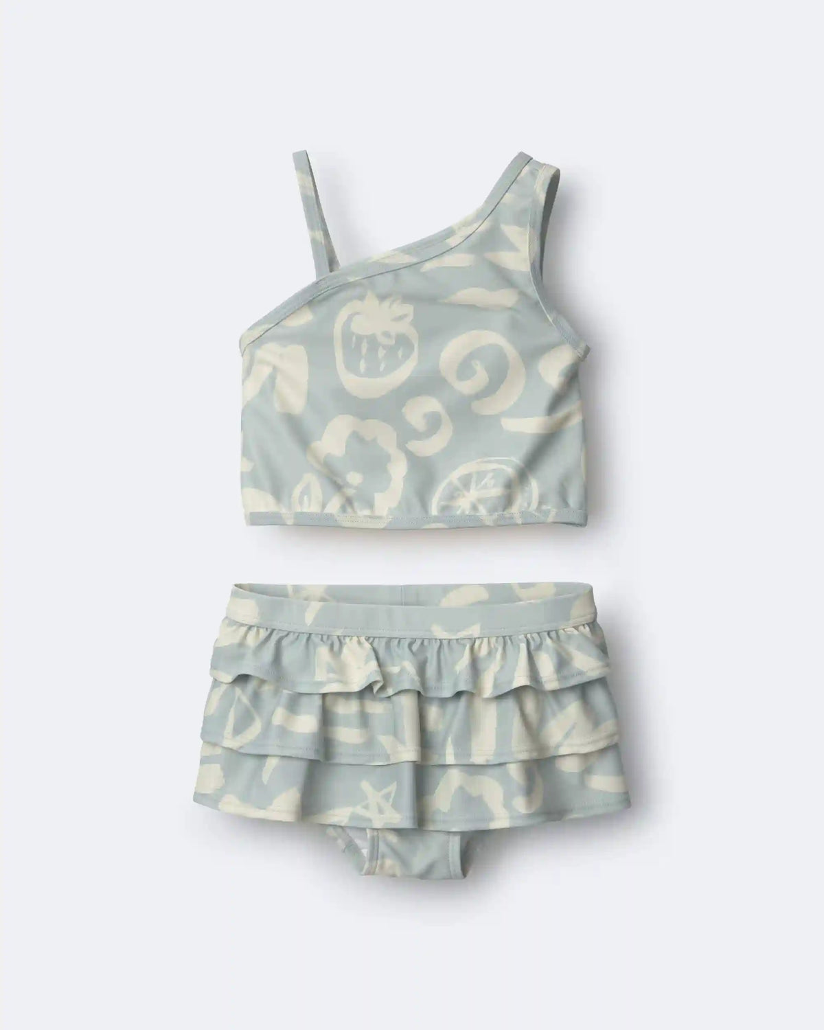 Toddler Girl Tropical One-Shoulder Ruffle Tankini Set - Light Blue