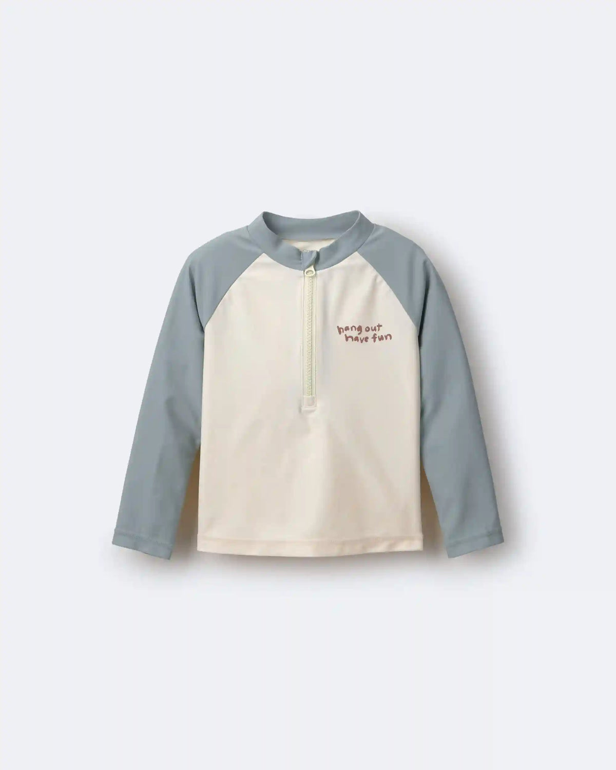 Toddler Boy Hang Out, Have Fun' Half-Zip Long-Sleeve Rashguard - Pale Blue/Cream