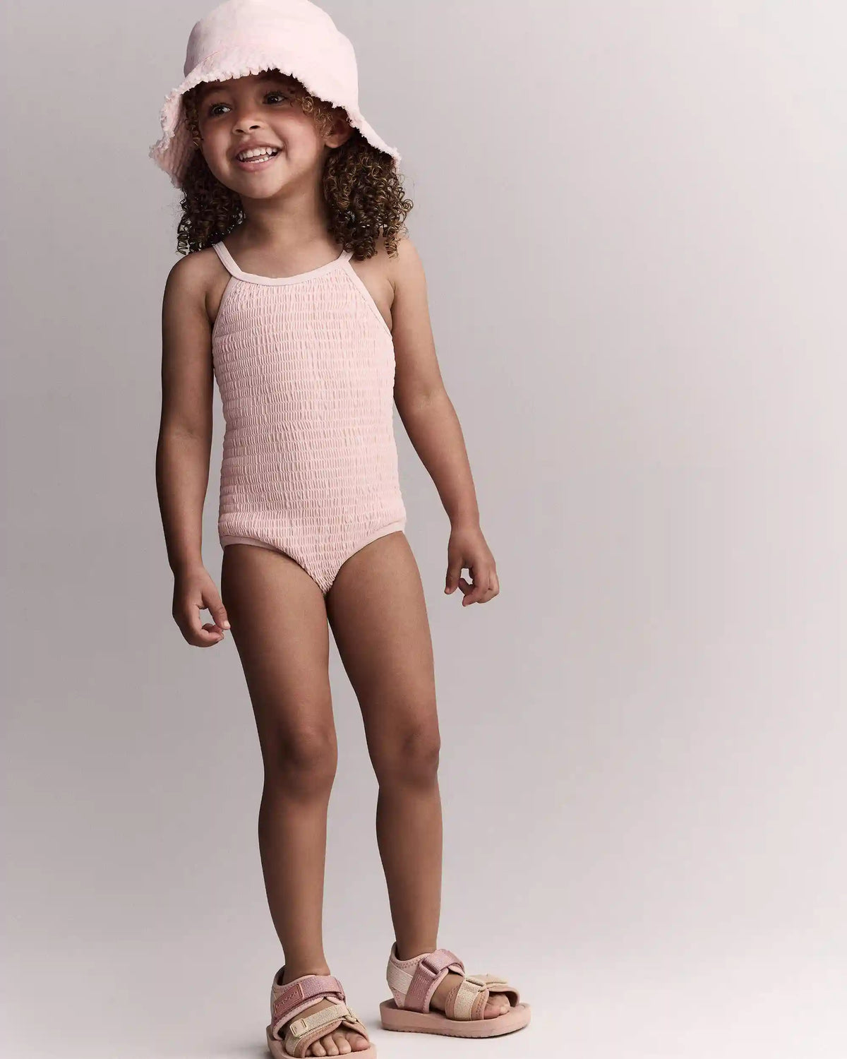 Toddler Girl Smocked One-Piece Swimsuit - Light Pink