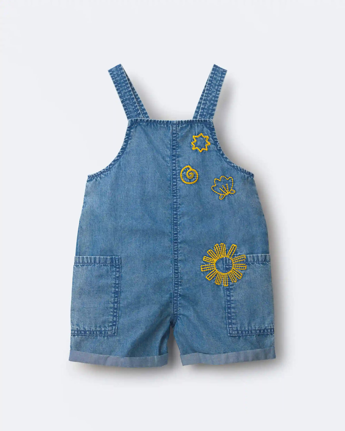 Toddler Embroidered Shortall with Pockets in Chambray