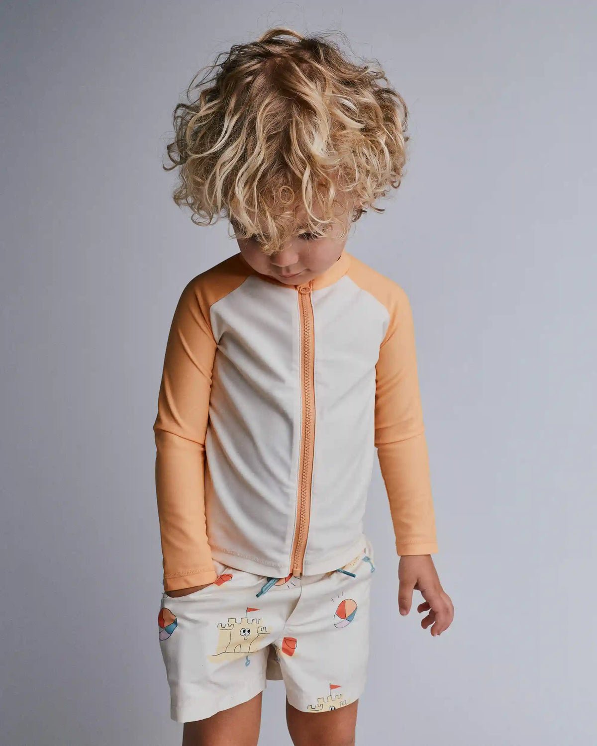 Toddler Boy Full-Zip Long-Sleeve Rashguard - Orange/Cream