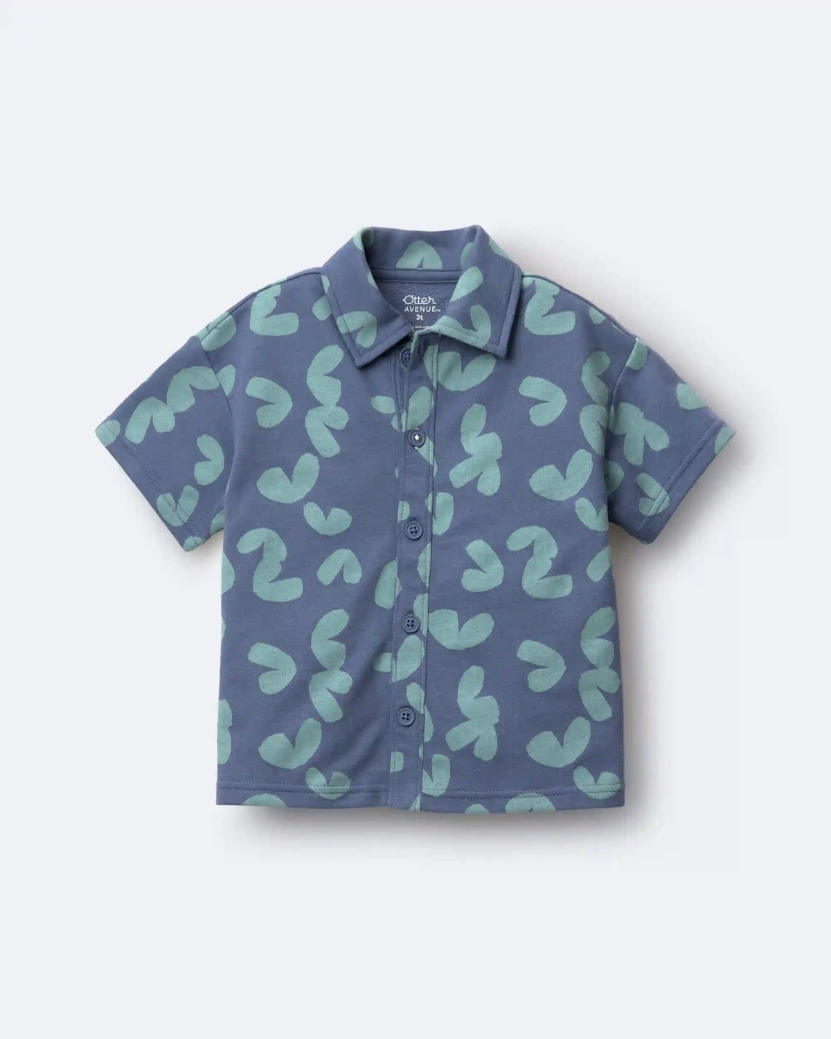 Toddler Boy Button-Down Short-Sleeve Shirt in Abstract Print - Slate Blue