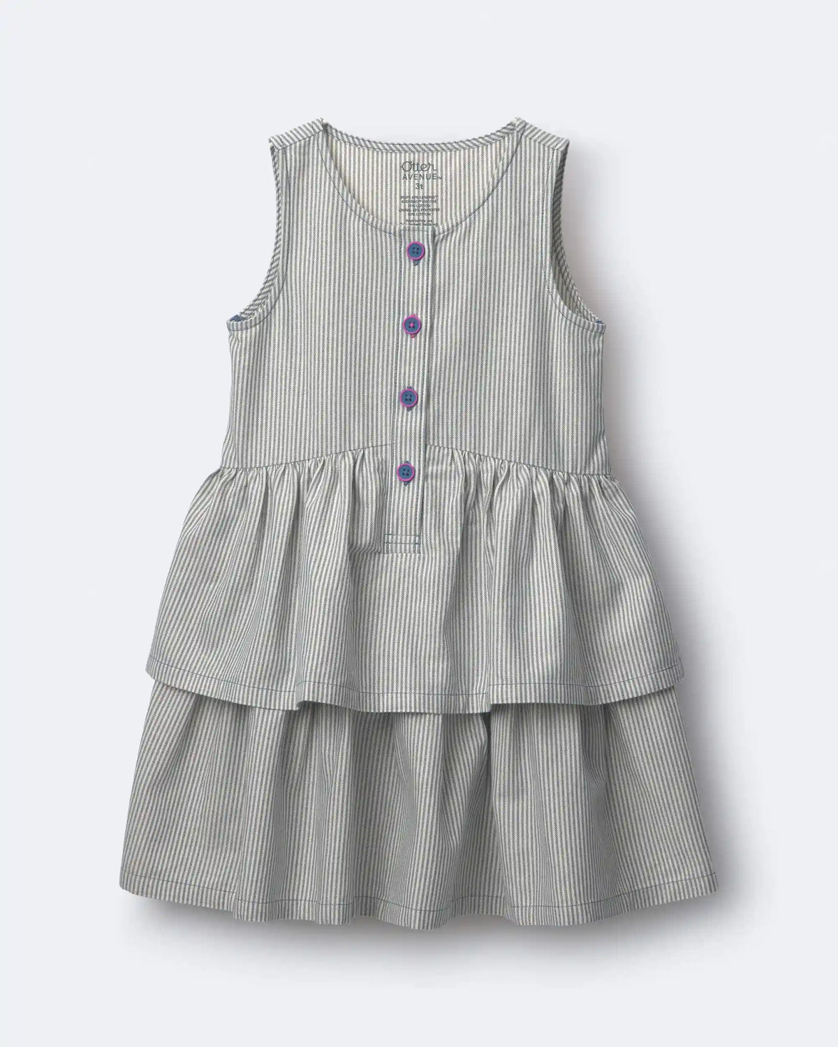 Toddler Girl Tiered Drop-Waist Dress in Stripes - Cream/Light Blue