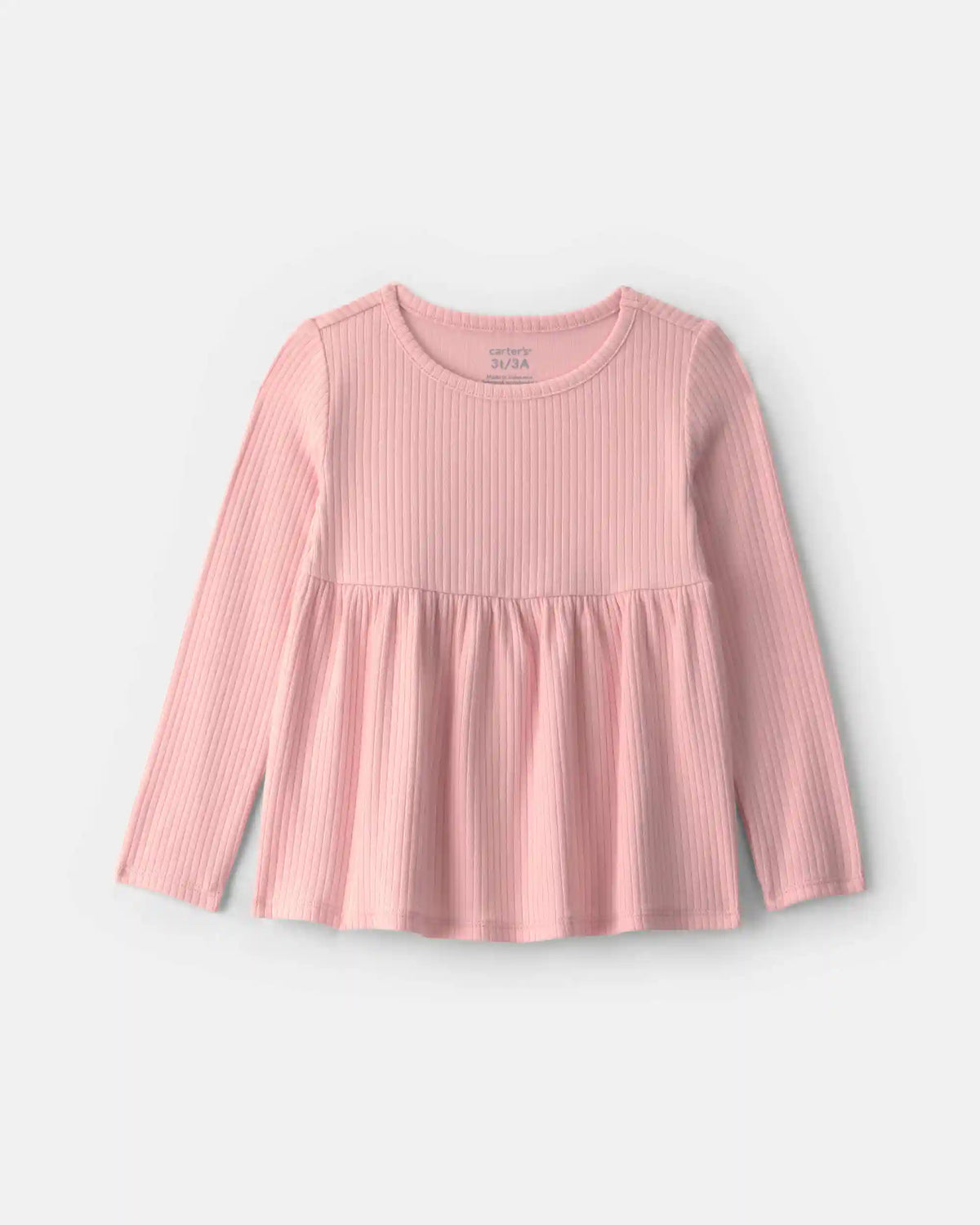 Toddler Girl Long-Sleeve Rib Peplum Top - Pink