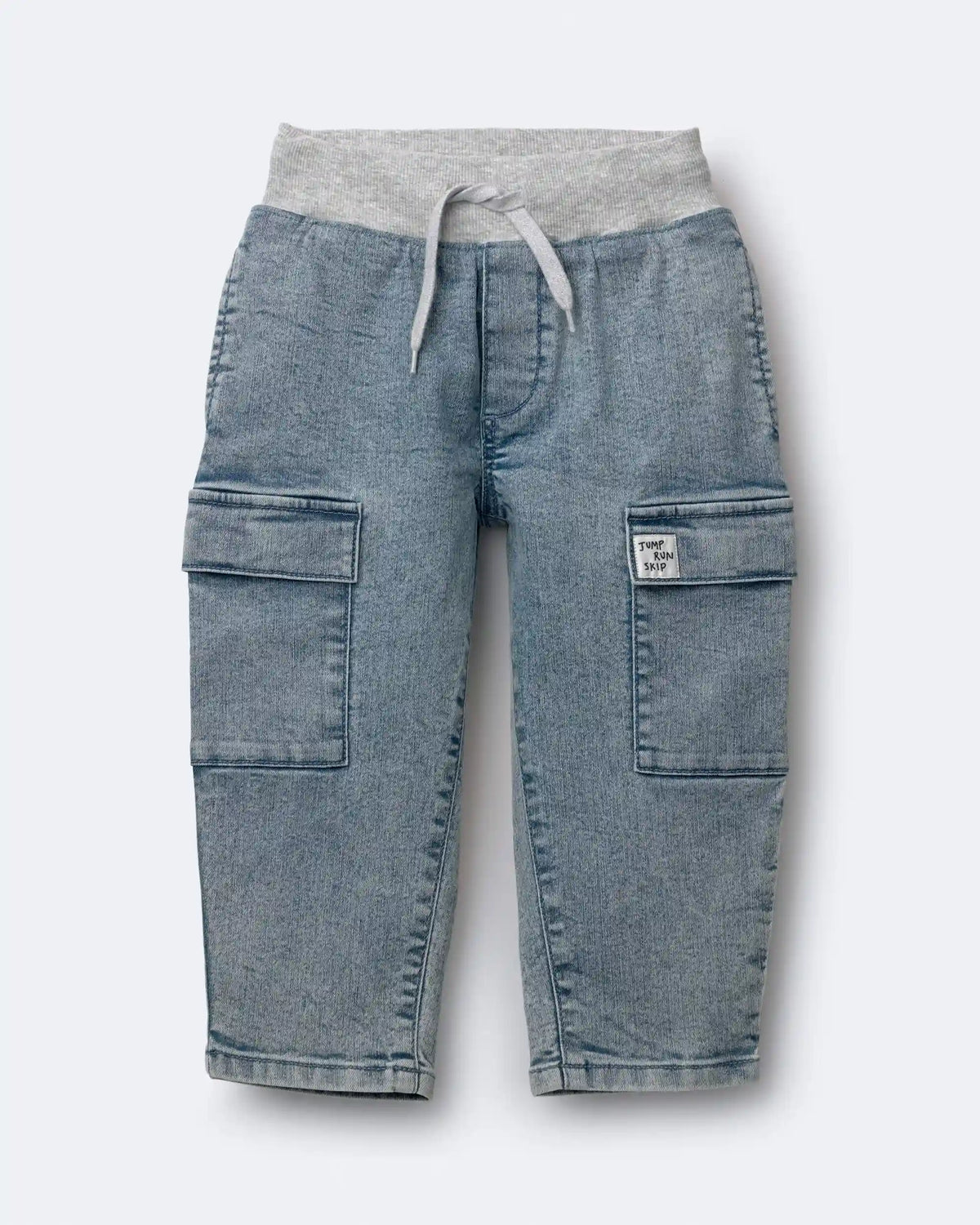 Toddler Boy Cargo Pant in Avenue Wash - Blue/Heather Grey