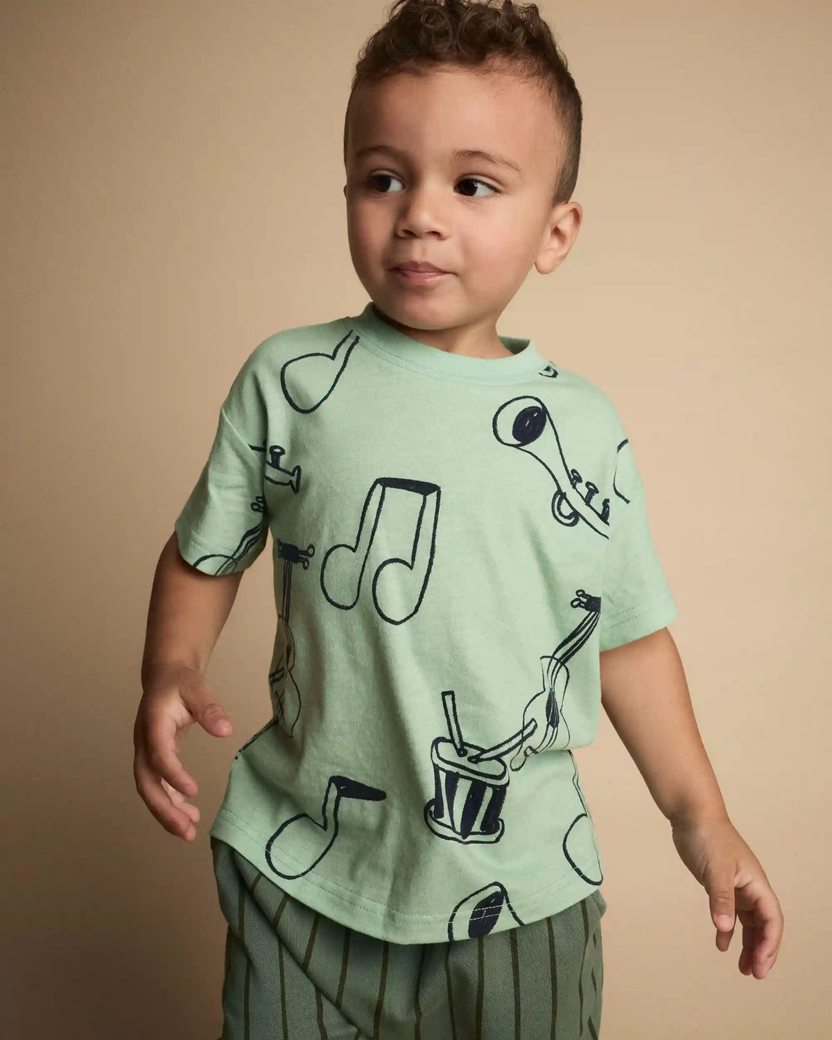 Toddler Relaxed Graphic Tee in Music Print - Green