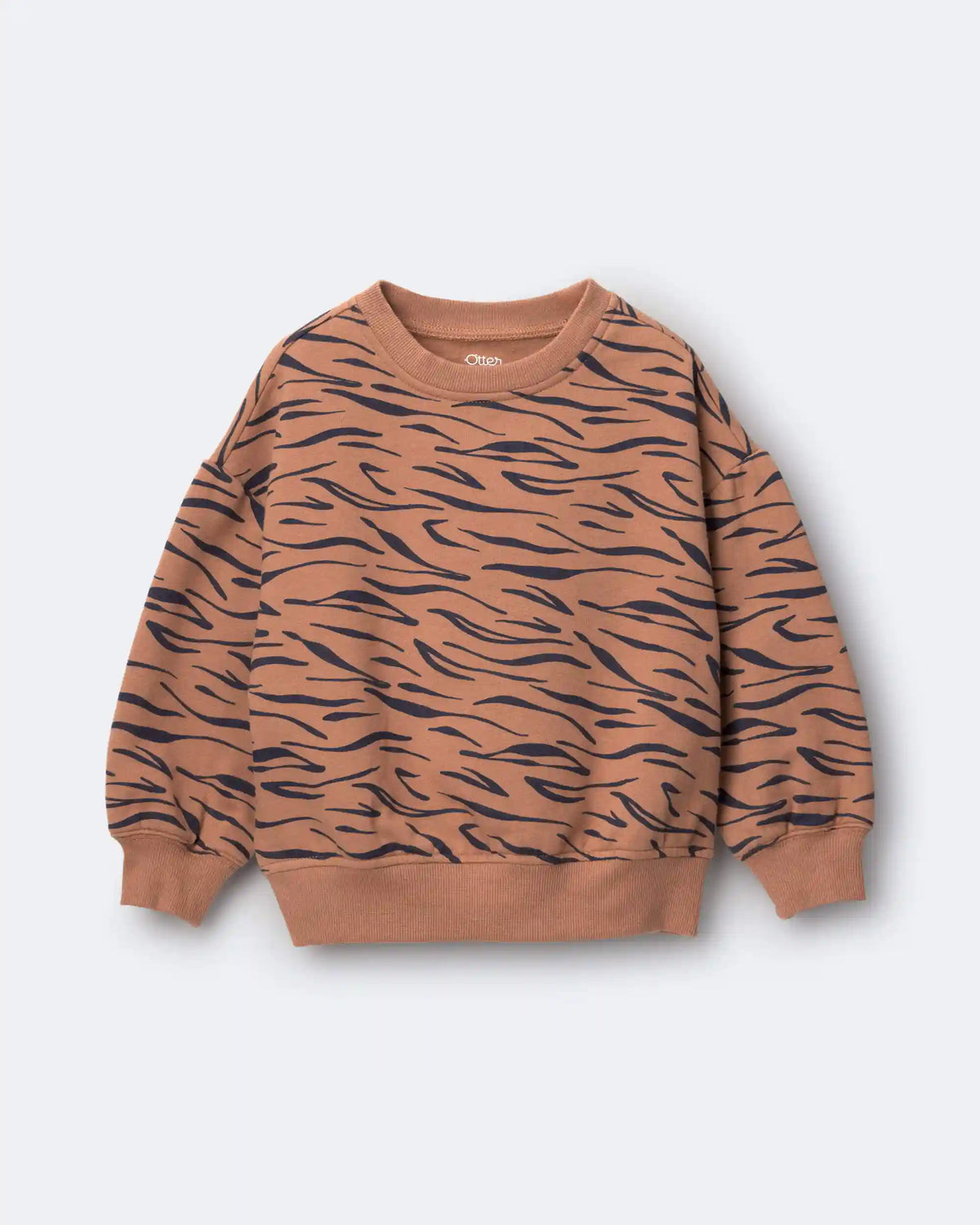 Toddler Balloon-Sleeve Pullover Sweatshirt in Tiger Print - Brown