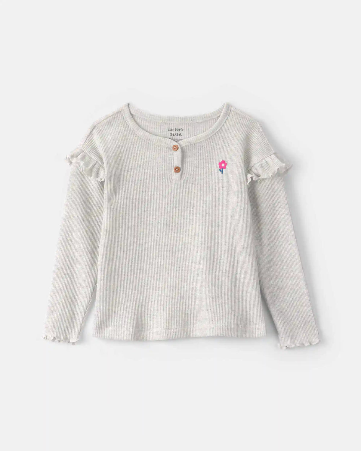 Toddler Girl Flower Thermal Long-Sleeve Top - Grey