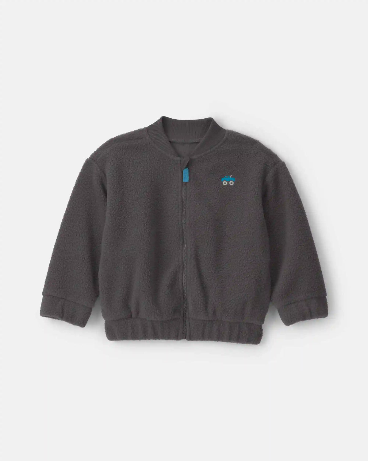 Toddler Boy Monster Truck Teddy Fleece Zip-Up Jacket - Charcoal Grey