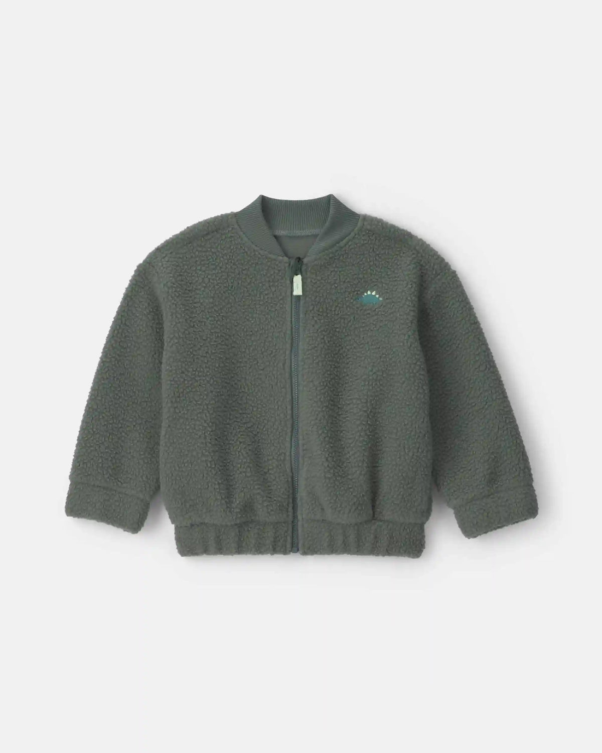 Toddler Boy Dinosaur Teddy Fleece Zip-Up Jacket - Olive Green