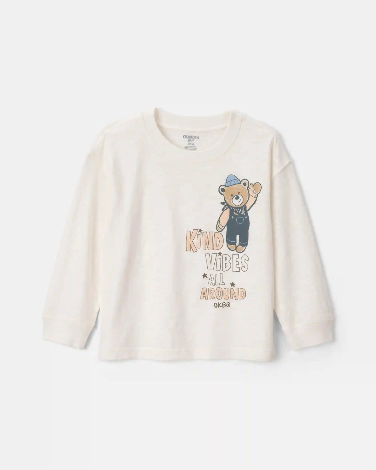 Toddler Boy 'Kind Vibes' Bear Long-Sleeve Graphic Tee - Cream