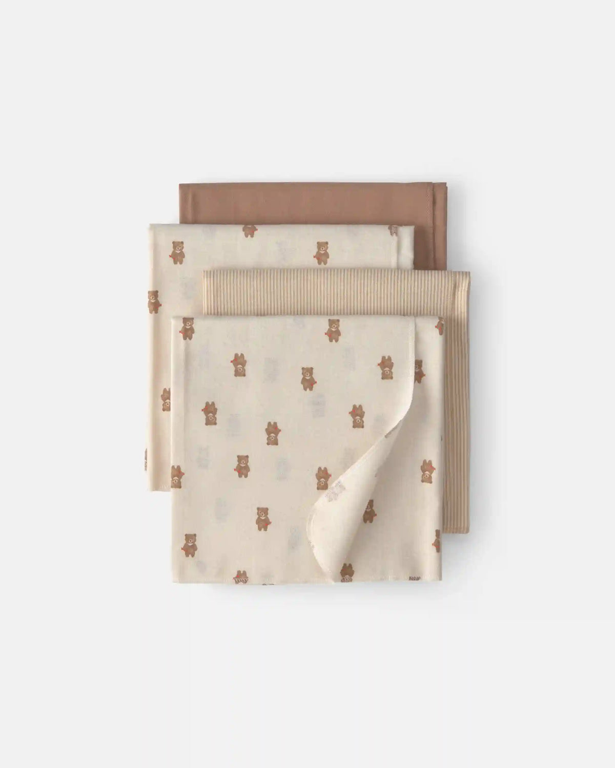 Baby 4-Pack Bear Receiving Blankets - Brown/Ivory